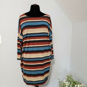 NWOT Striped Dolman Sleeves Side Pockets Stretch Jersey Knit Dress Large